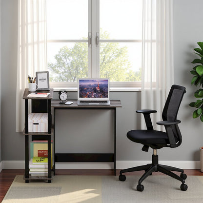 Grey Corner Office Desk with Storage Bookshelf for Writing and Study