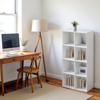 White Engineered Wood 8 Cube Storage Organizer with Open Back Shelves