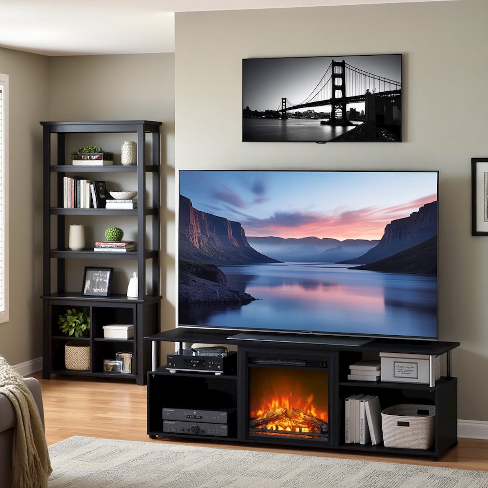 70 Inch Fireplace TV Stand with Four Shelves and Elegant Electric Insert