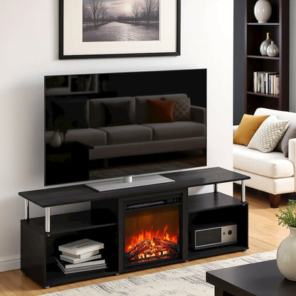 70 Inch Fireplace TV Stand with Four Shelves and Elegant Electric Insert