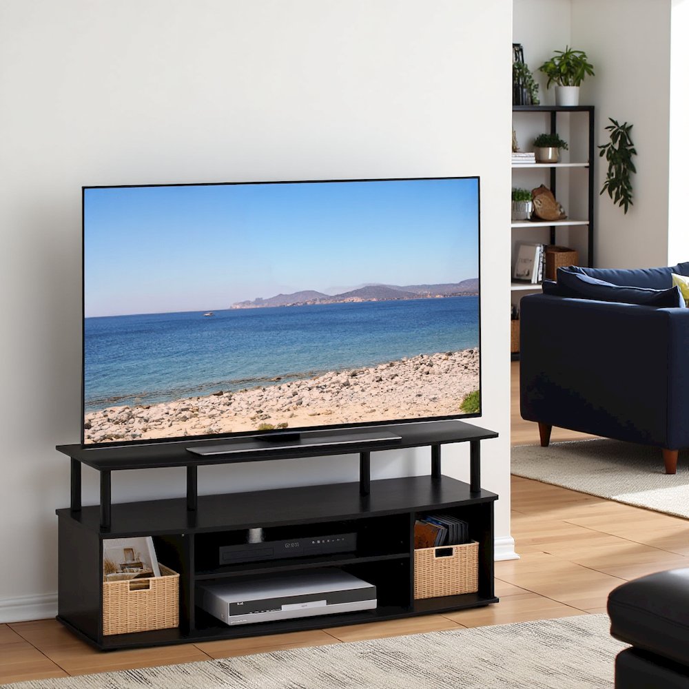 TV Stand with 3 Open Shelves, 2 Cabinets, for Up to 55 Inch TV