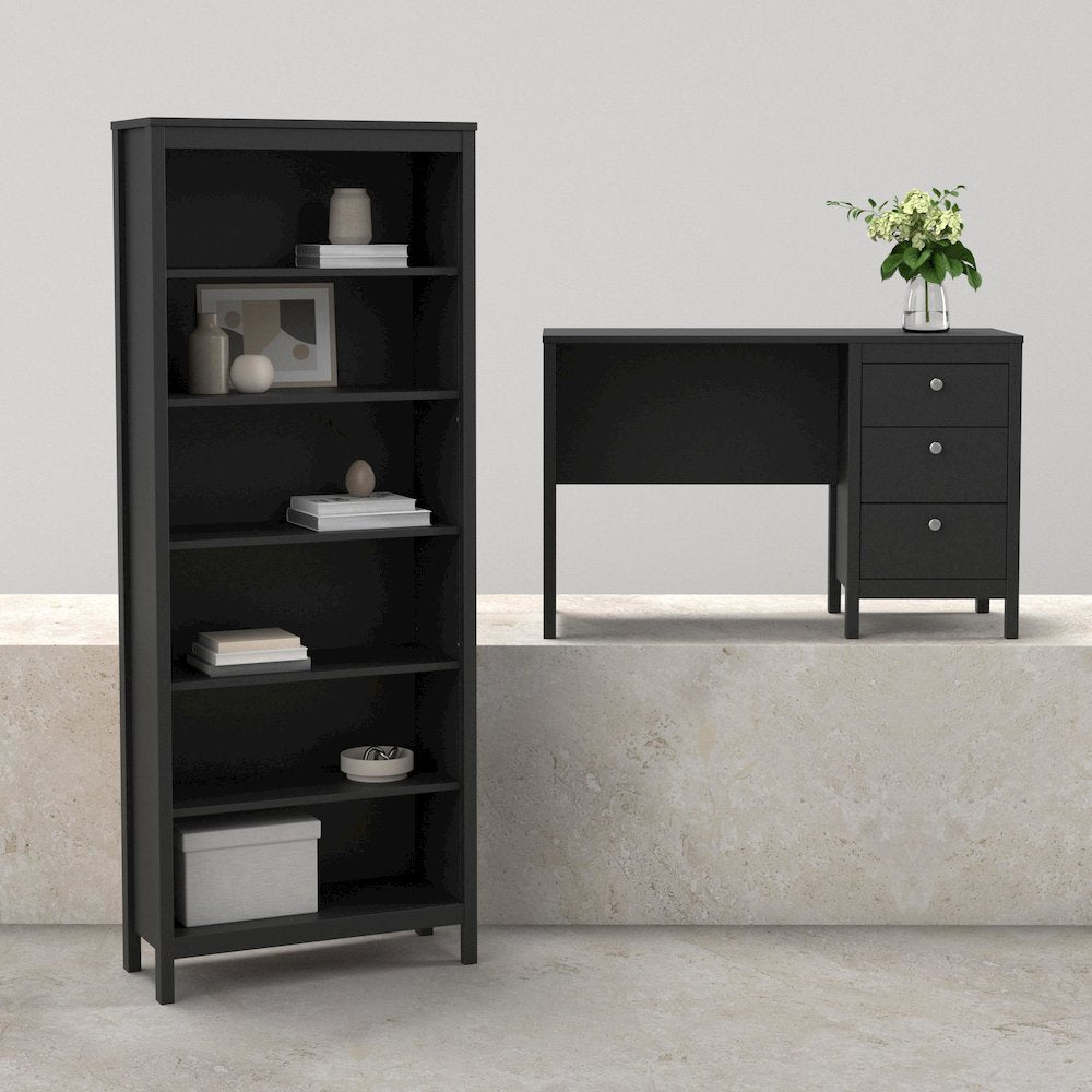Madrid 2-Piece Home Office Set with Desk and Bookcase, Matte Black