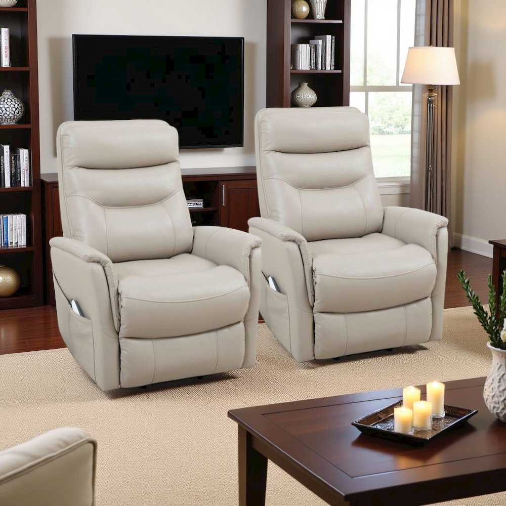 Beige Recliner Chairs Set of 2 – Power Lift Recliner with Headrest