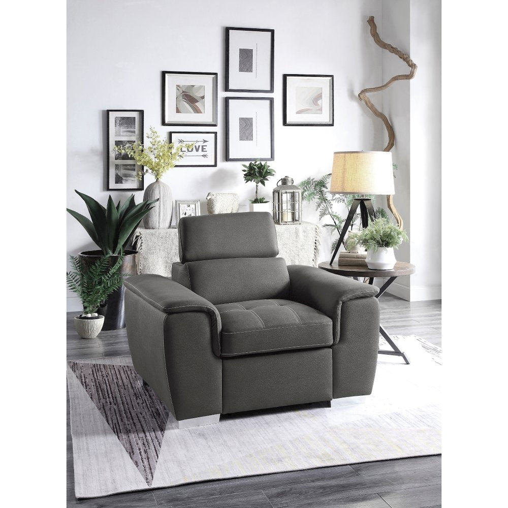 Ferriday Microfiber Accent Chair With Adjustable Headrest In Gray