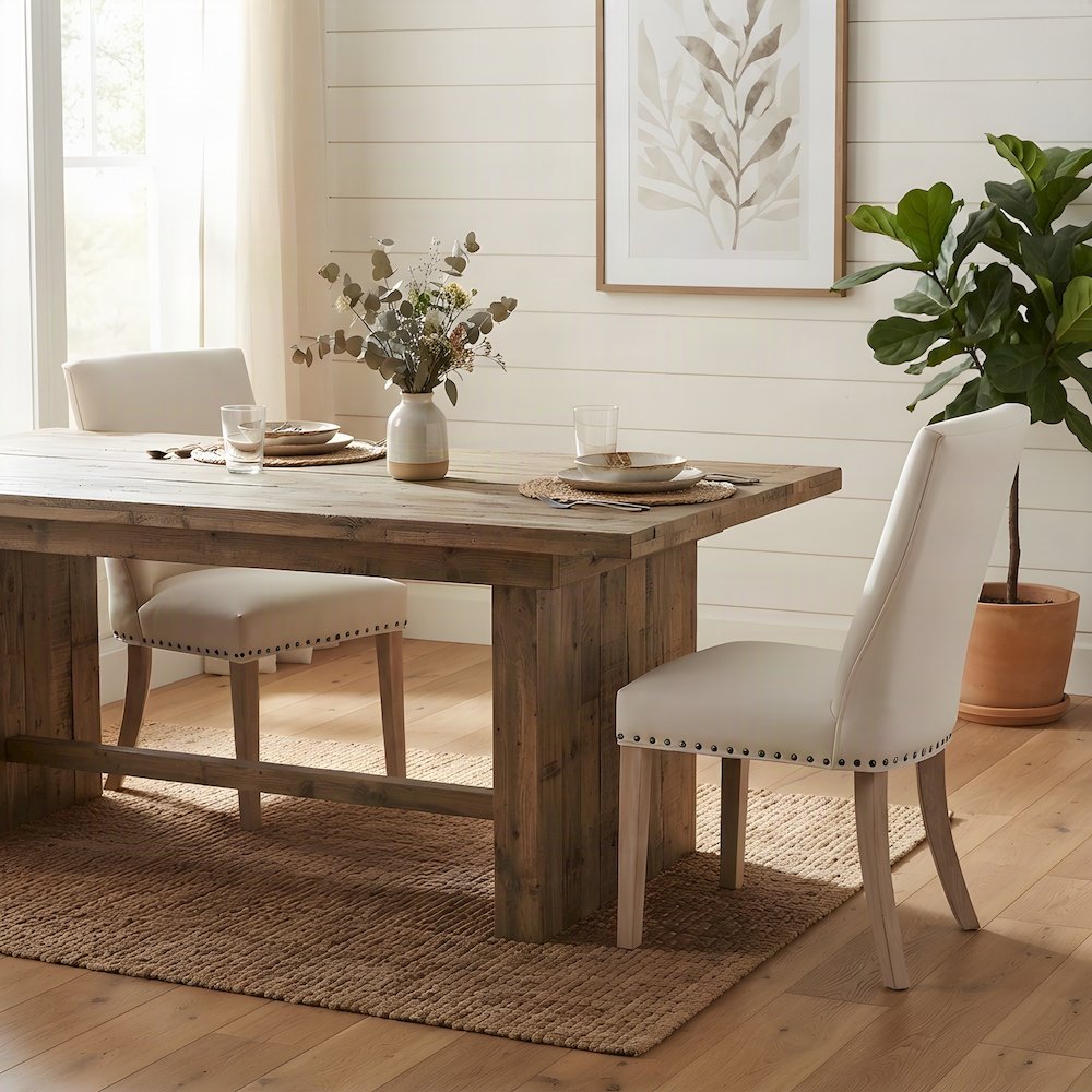 Linen-Weave Upholstered Dining Chair with Barrel Back, Set of 2, Natural