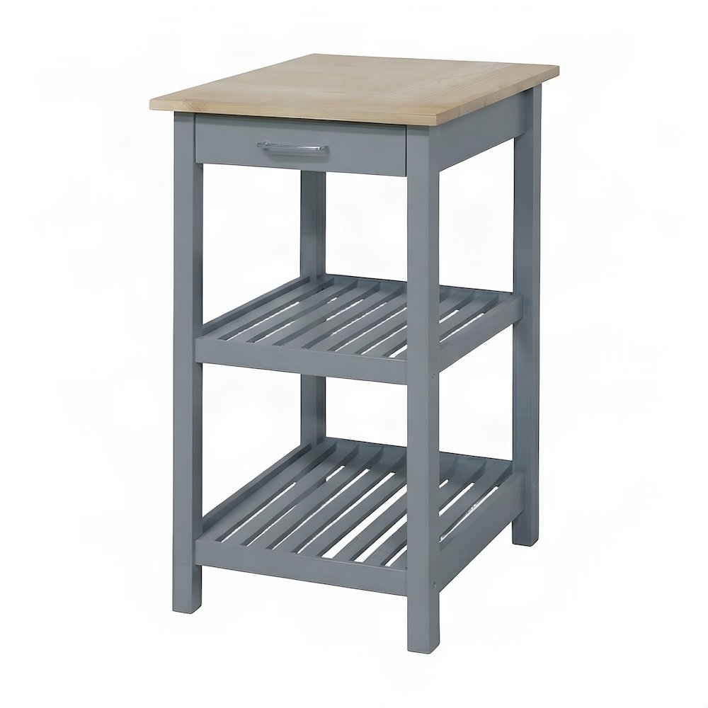 FurniFact Kitchen Island with Solid Wood Top, Slate Gray