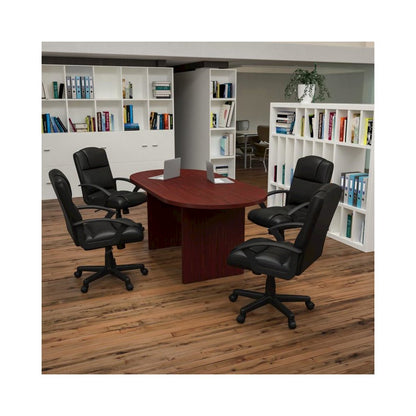 5 Piece Mahogany Oval Conference Table Set with 4 Black LeatherSoft-Padded Task Chairs