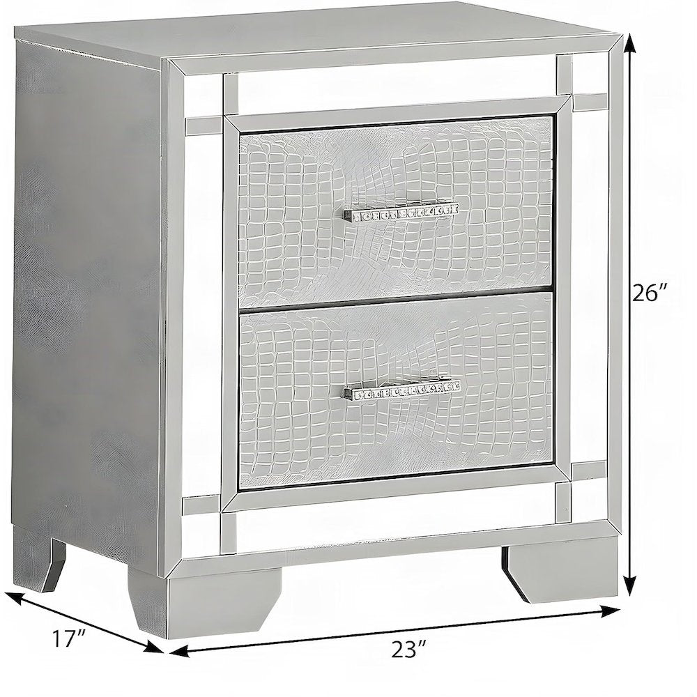 Champagne Nightstand with Glam Wooden Finish and Center Mount Metal Glides