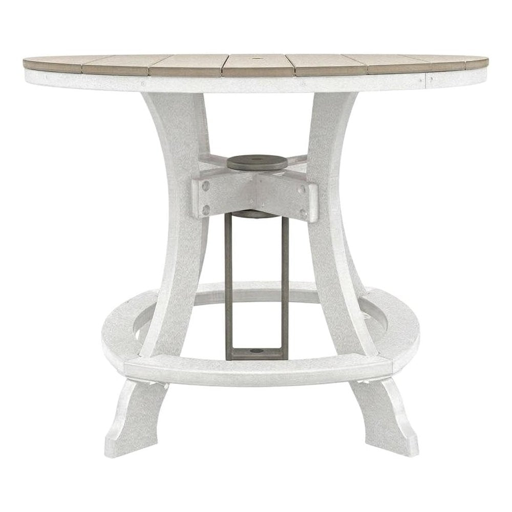 White Finish Counter Height Round Table With White Base For Outdoor Dining