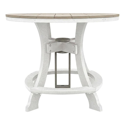 White Finish Counter Height Round Table With White Base For Outdoor Dining