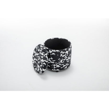 Round Black and White Sorage Cow Print Storage Ottoman Stool