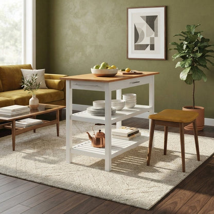 FurniFact Kitchen Island with Solid American Cherry Top and Open Shelves