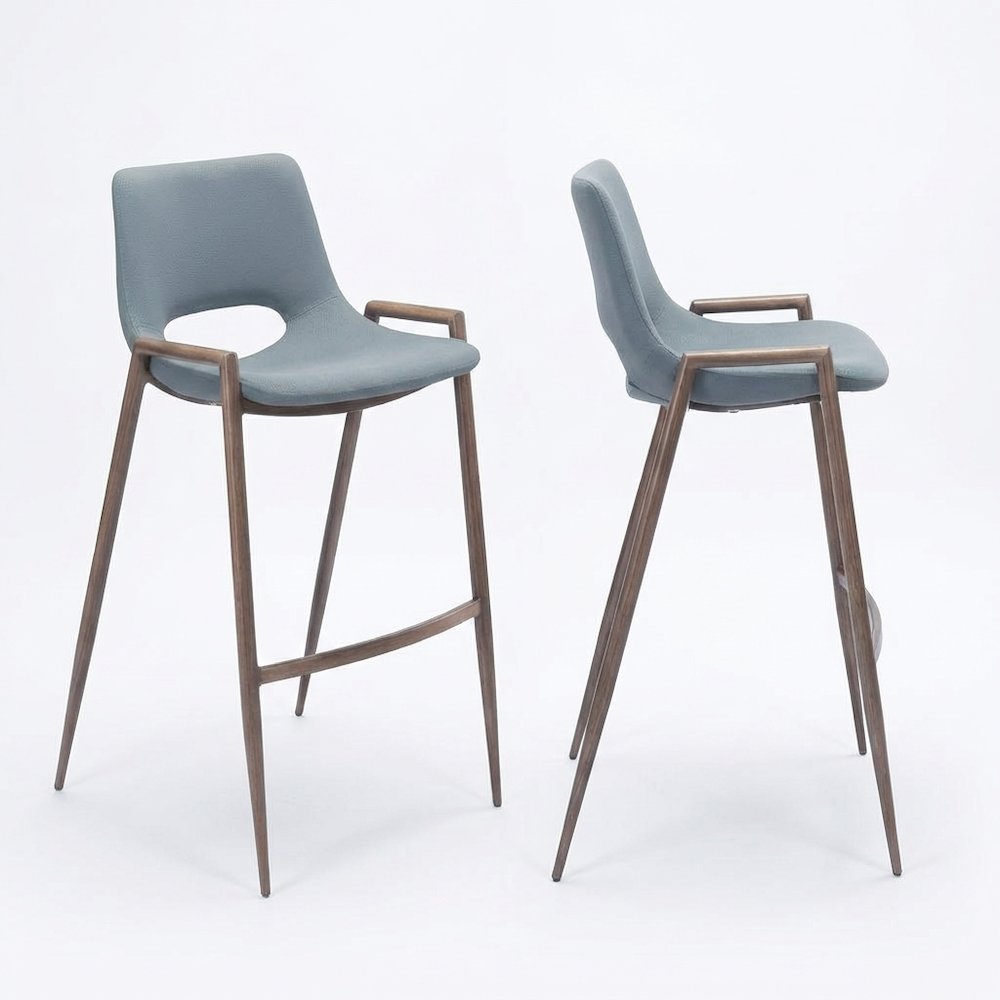 Gray Desi Modern Bar Stool Set of 2 with Plywood Frame and Polyurethane Upholstery