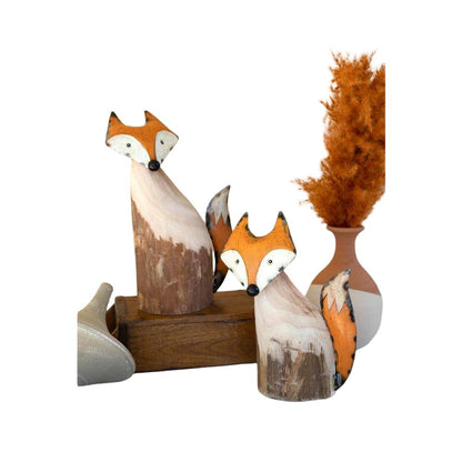 Set Of Two Recycled Wood And Iron Foxes