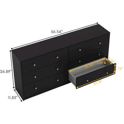 Furnifact Black Dresser for Bedroom – Modern 6 Drawer Dresser with Spacious Storage – Sleek Black Dresser and Bedroom Dresser for Clothes and Essentials