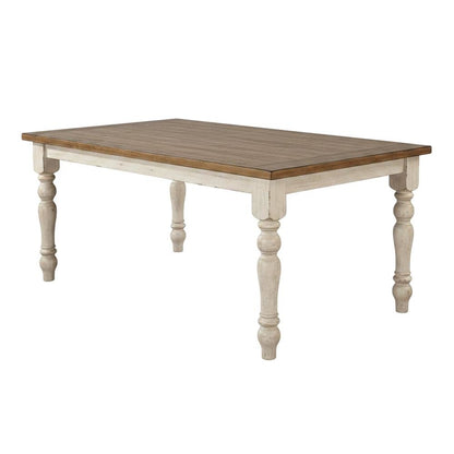Antique White and Distressed Oak 6-Piece Dining Set with Chairs and Bench