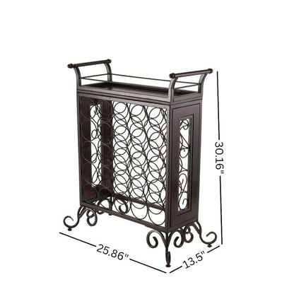 Metal Wine Rack Freestanding Floor With Wooden Tray For 25 Bottle Storage