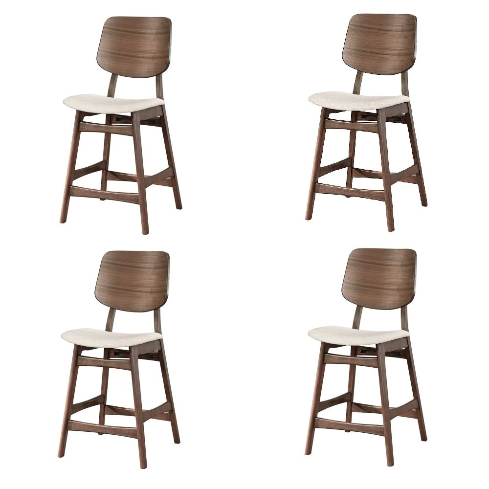 Oscar Wood Counter Chair in Walnut/Natural Beige (Set of 4)