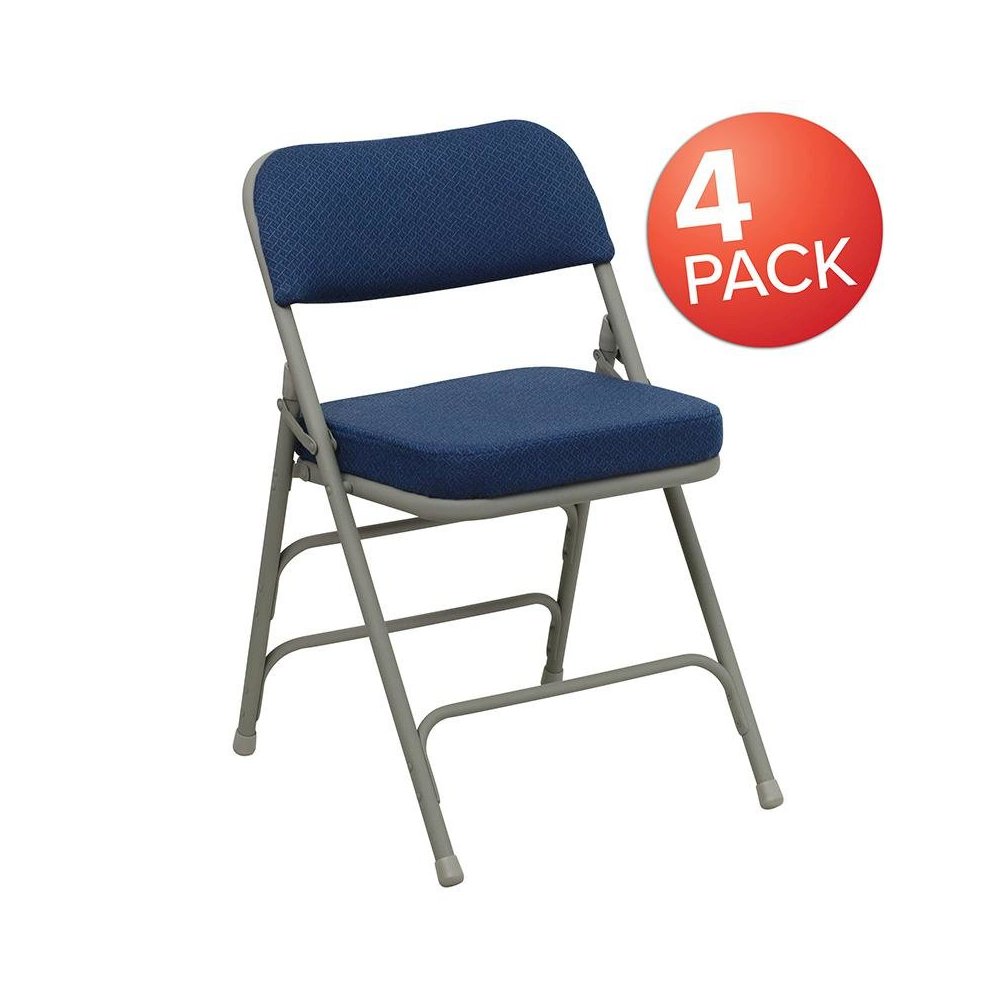 4 Pk. Triple Braced & Double Hinged Navy Fabric Metal Folding Chair