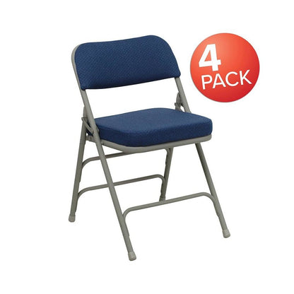 4 Pk. Triple Braced & Double Hinged Navy Fabric Metal Folding Chair
