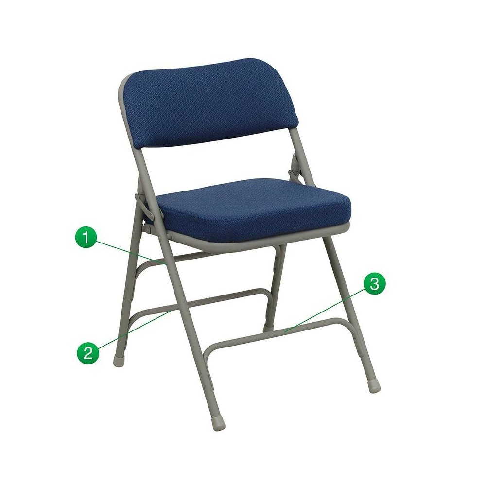 4 Pk. Triple Braced & Double Hinged Navy Fabric Metal Folding Chair