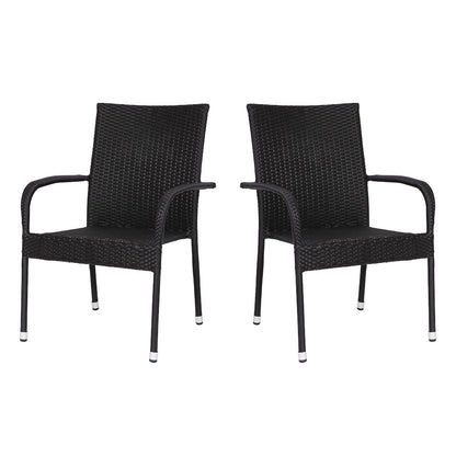 Maxim Set of 2 Stackable Indoor/Outdoor Wicker Dining Chairs with Arms - Fade & Weather-Resistant Steel Frames - Black