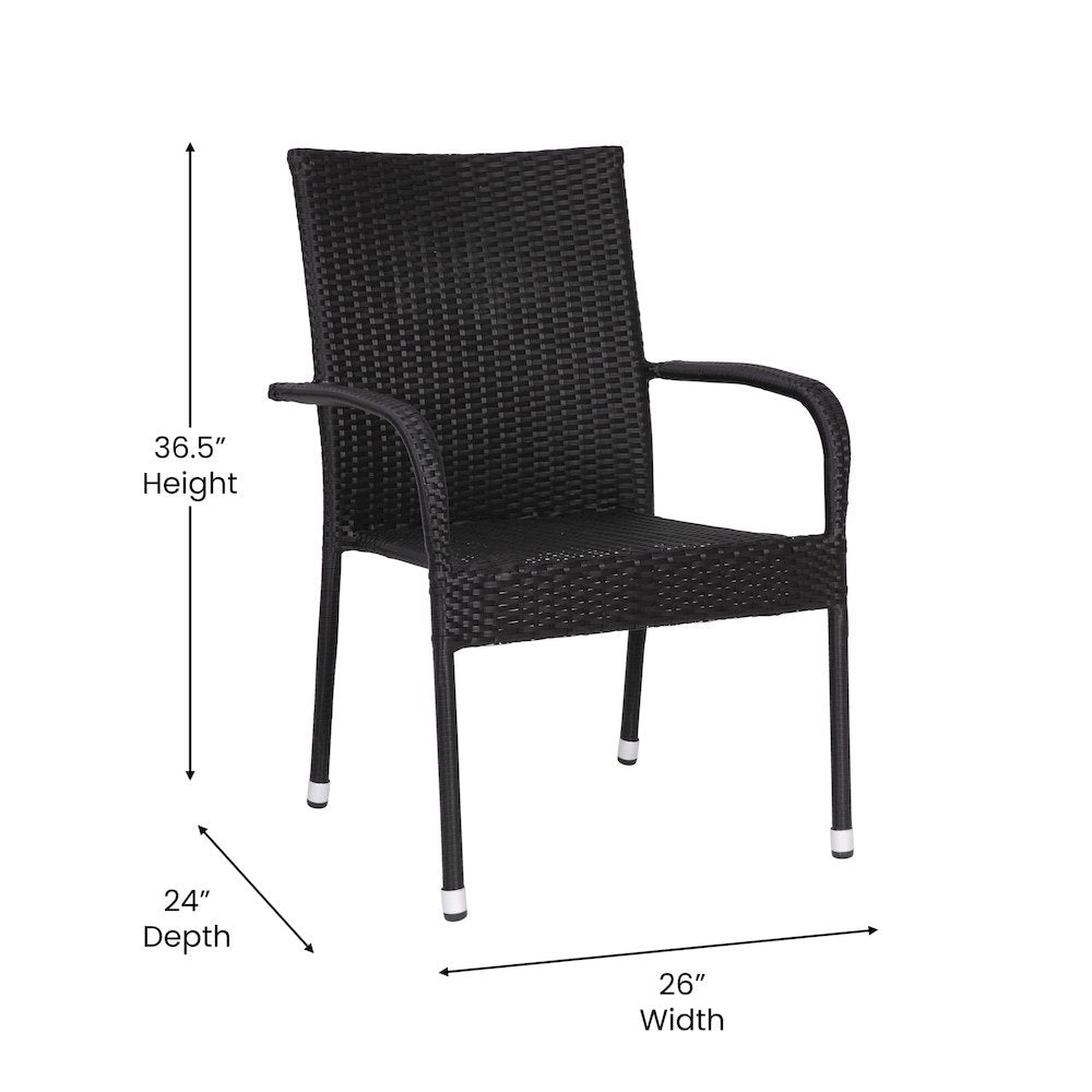 Maxim Set of 2 Stackable Indoor/Outdoor Wicker Dining Chairs with Arms - Fade & Weather-Resistant Steel Frames - Black