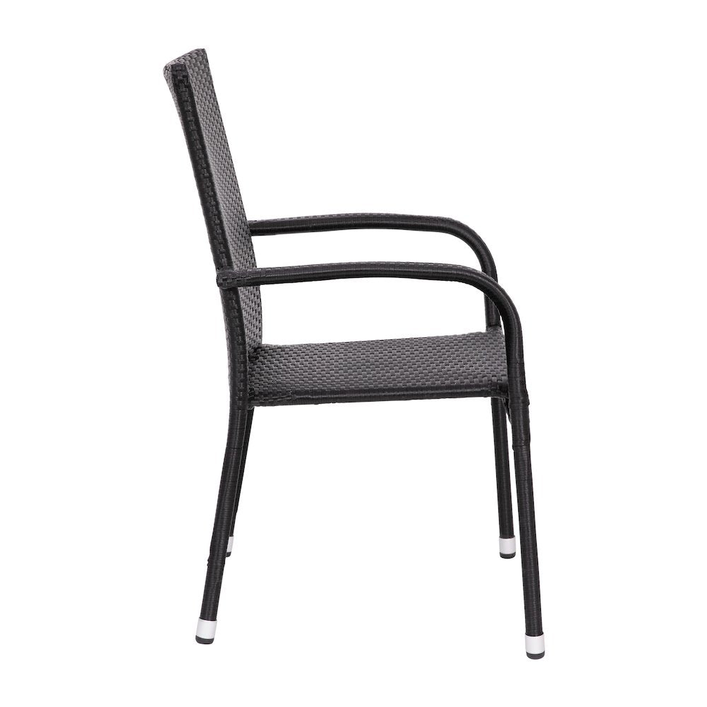 Maxim Set of 2 Stackable Indoor/Outdoor Wicker Dining Chairs with Arms - Fade & Weather-Resistant Steel Frames - Black