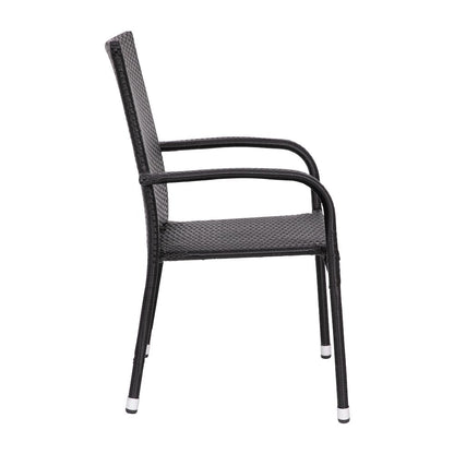 Maxim Set of 2 Stackable Indoor/Outdoor Wicker Dining Chairs with Arms - Fade & Weather-Resistant Steel Frames - Black