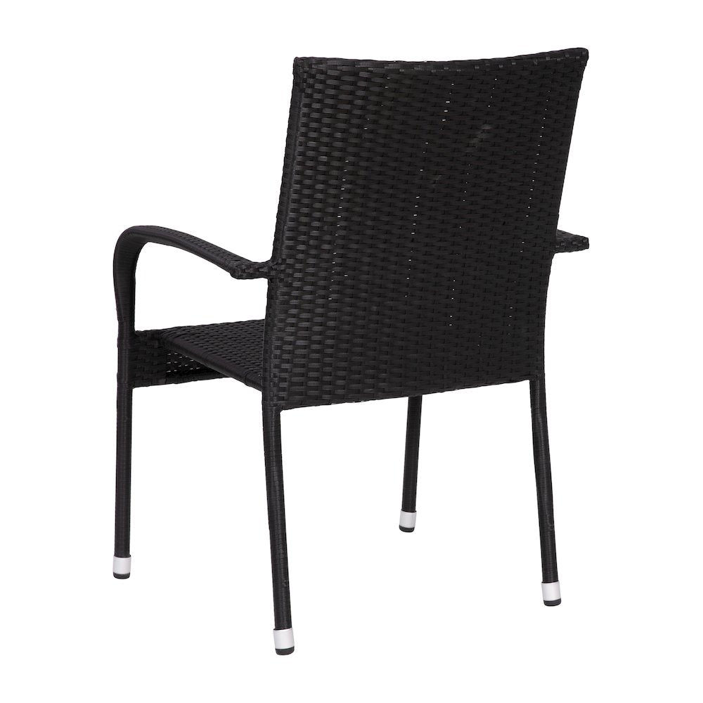 Maxim Set of 2 Stackable Indoor/Outdoor Wicker Dining Chairs with Arms - Fade & Weather-Resistant Steel Frames - Black