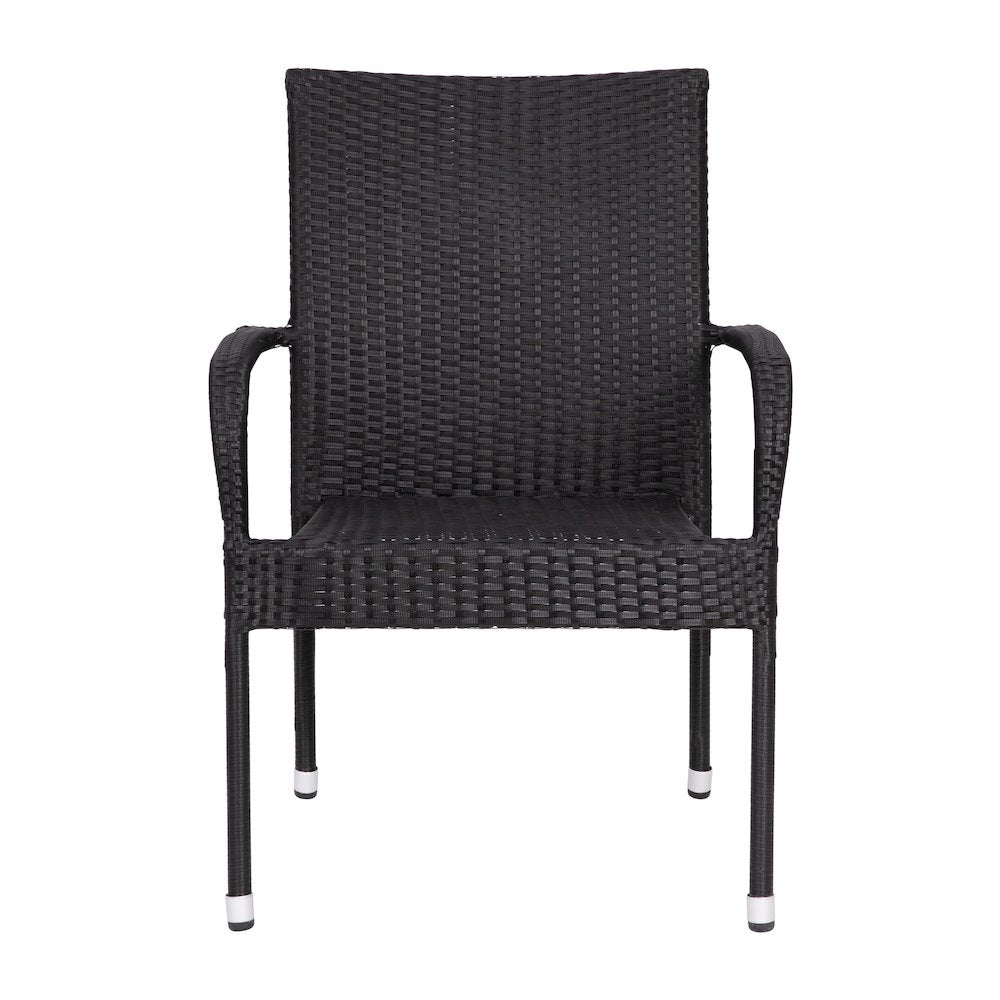 Maxim Set of 2 Stackable Indoor/Outdoor Wicker Dining Chairs with Arms - Fade & Weather-Resistant Steel Frames - Black