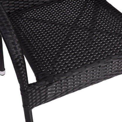 Maxim Set of 2 Stackable Indoor/Outdoor Wicker Dining Chairs with Arms - Fade & Weather-Resistant Steel Frames - Black