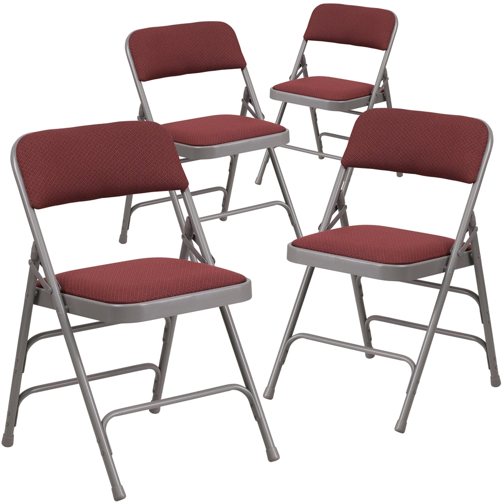 4 Pk. Burgundy Patterned Fabric Upholstered Metal Folding Chair