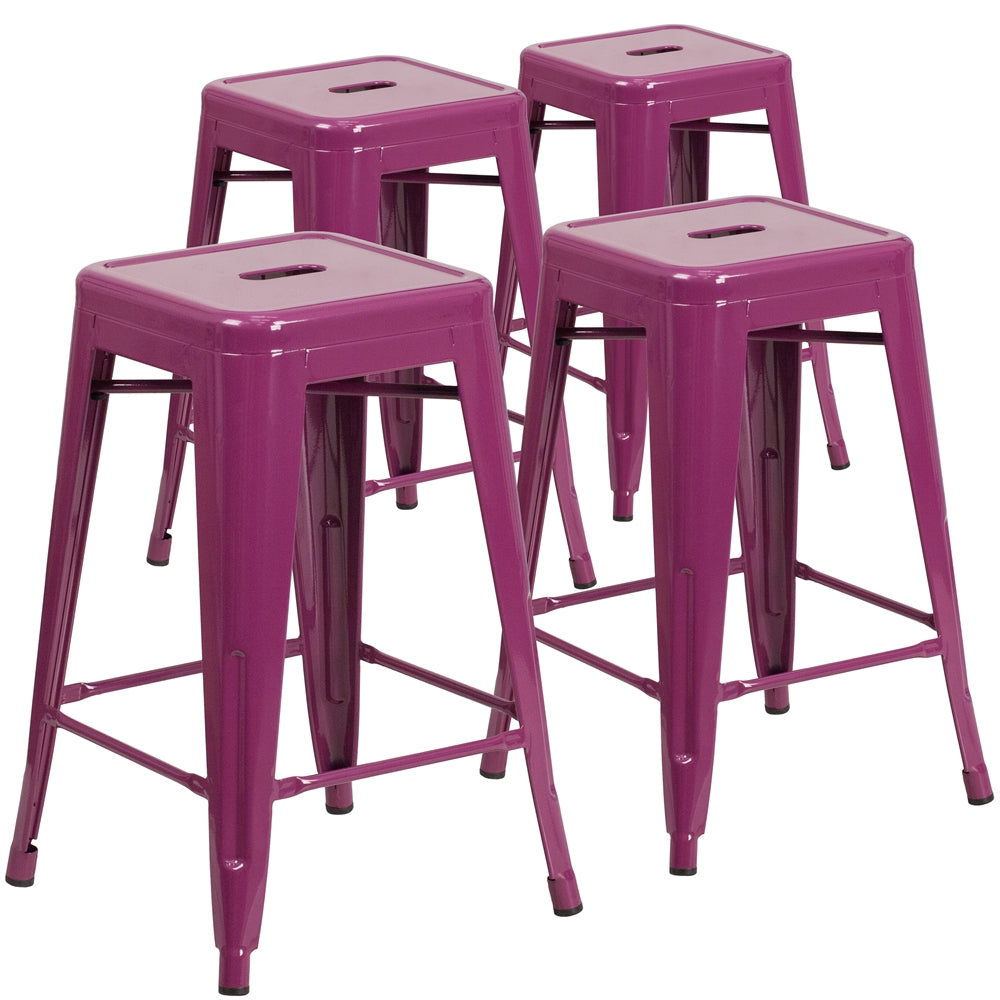 4 Pk. 24'' High Backless Purple Indoor-Outdoor Counter Height Stool