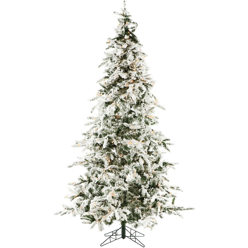Christmas Time 7.5' White Pine, Snowy Tree, Clear LED Lights, EZ Cnct