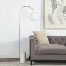 Merlot 62" Tall Satin Brass Floor Lamp With Globe Glass Shade
