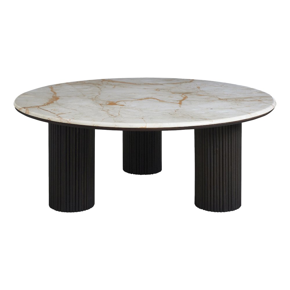Alessio Indoor Breccia Marble Coffee Table, Walnut