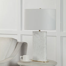 27" Tall Plated Antique Brushed Brass Iron Table Lamp With Drum Linen Shade
