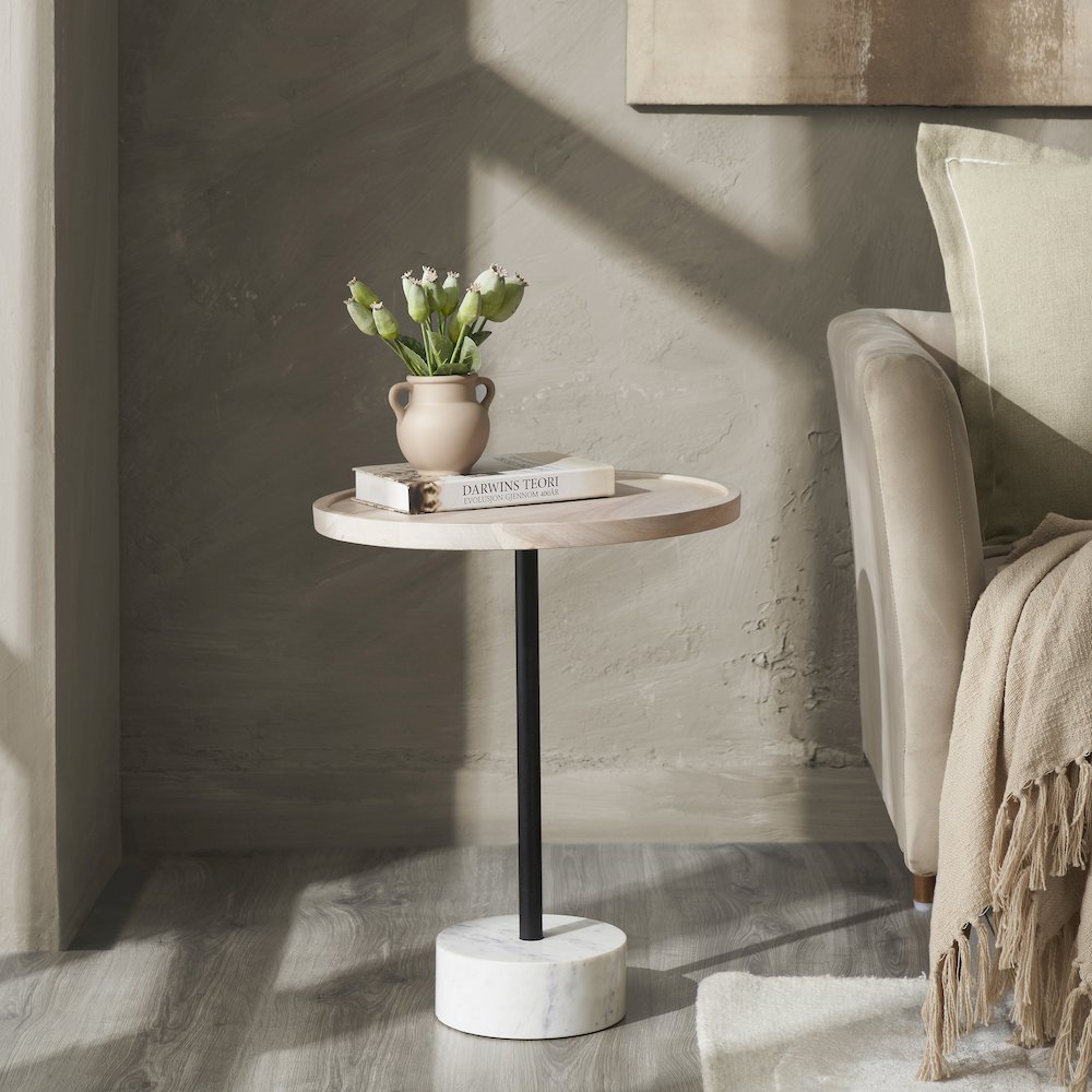 Antares Side Table In Beige, Black Color