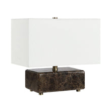 Cabo 11.25" Tall Brown Emperador Marble Table Lamp with Rectangle Linen Shade
