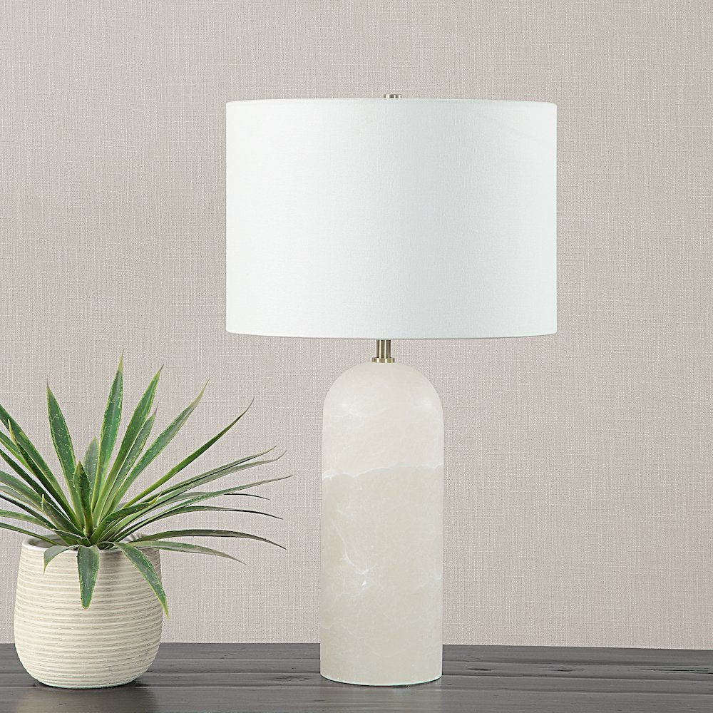 Ixia 25" Tall Plated Antique Brushed Brass Iron Table Lamp With Drum Linen Shade