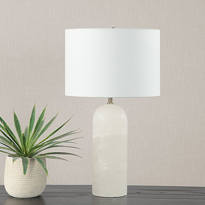 Ixia 25" Tall Plated Antique Brushed Brass Iron Table Lamp With Drum Linen Shade