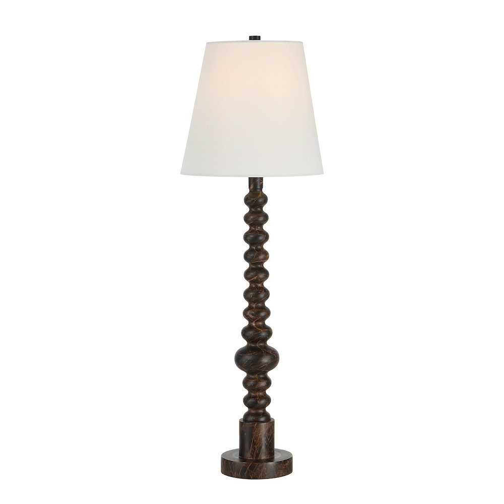 Famar 37" Tall Black Marble Resin Table Lamp with Tapered Linen Shade