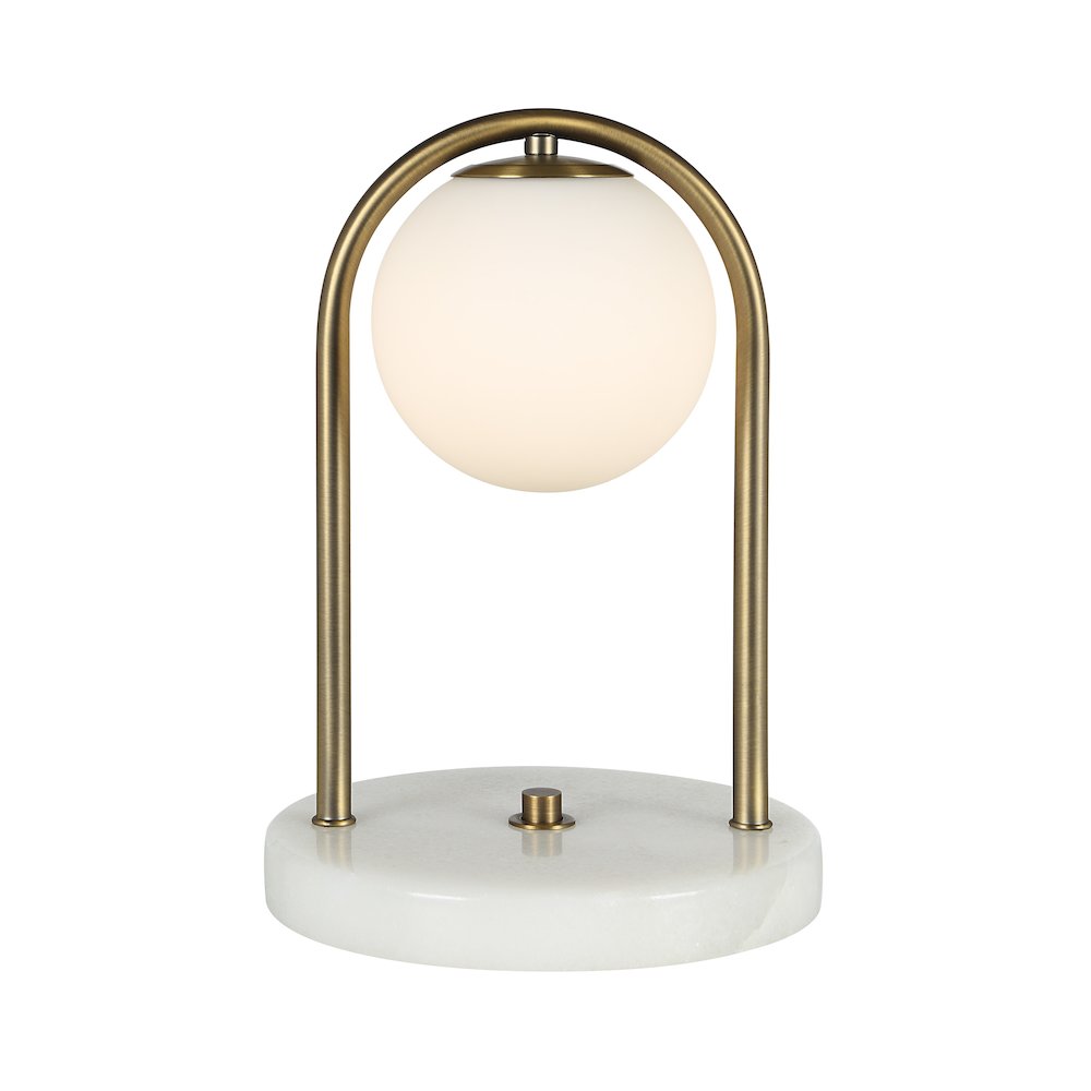 11.75" Tall Dark Antique Brushed Brass Iron Table Lamp with Round Glass Shade