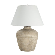 29" Tall Distressed Brown And Beige Ceramic Table Lamp with Tapered Linen Shade