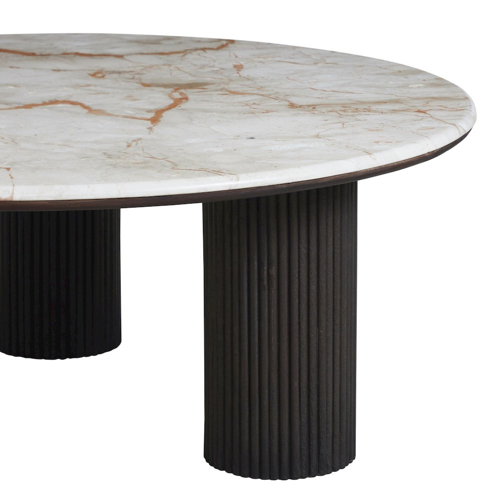 Alessio Indoor Breccia Marble Coffee Table, Walnut