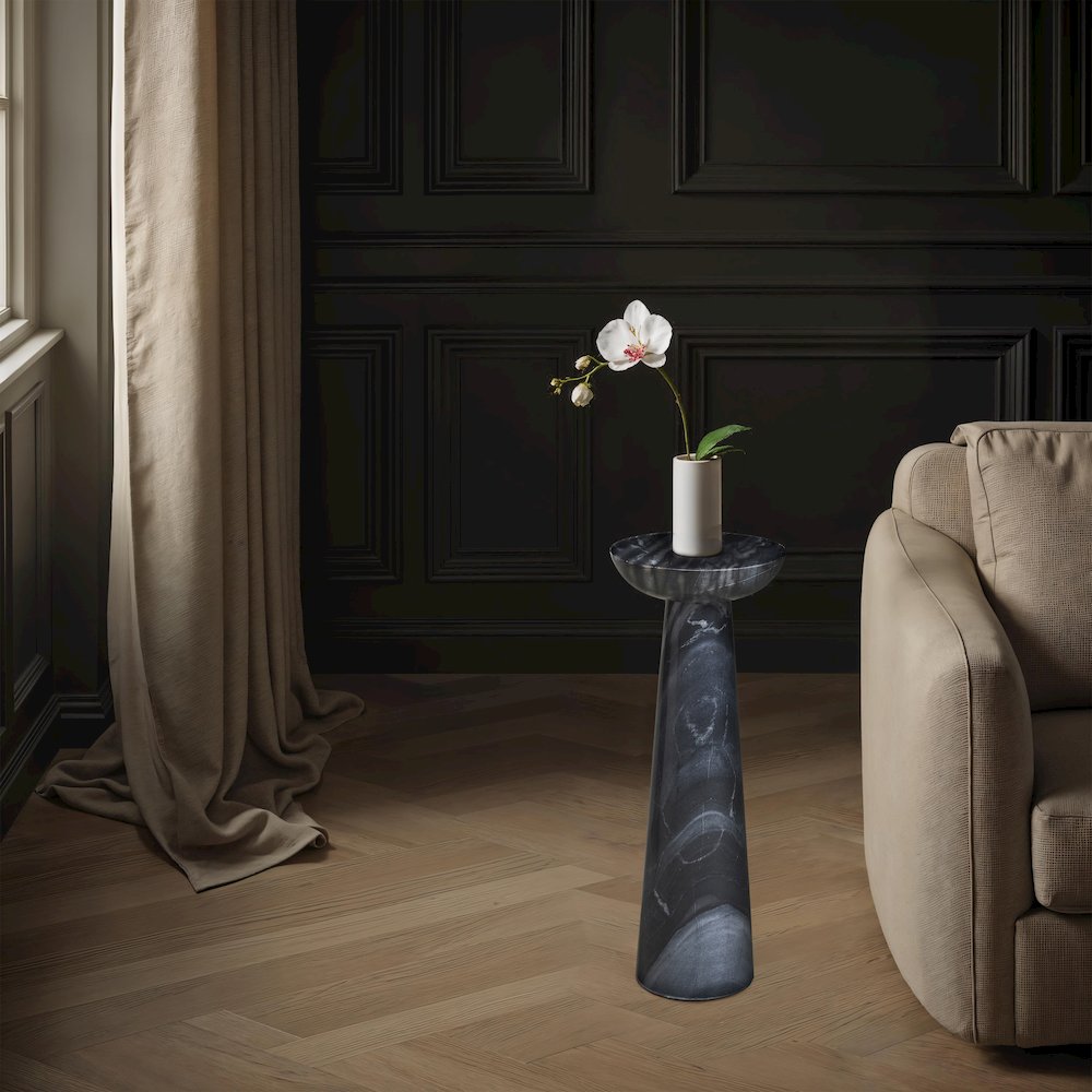 Mercura Indoor Mercury Black  Marble Side Table