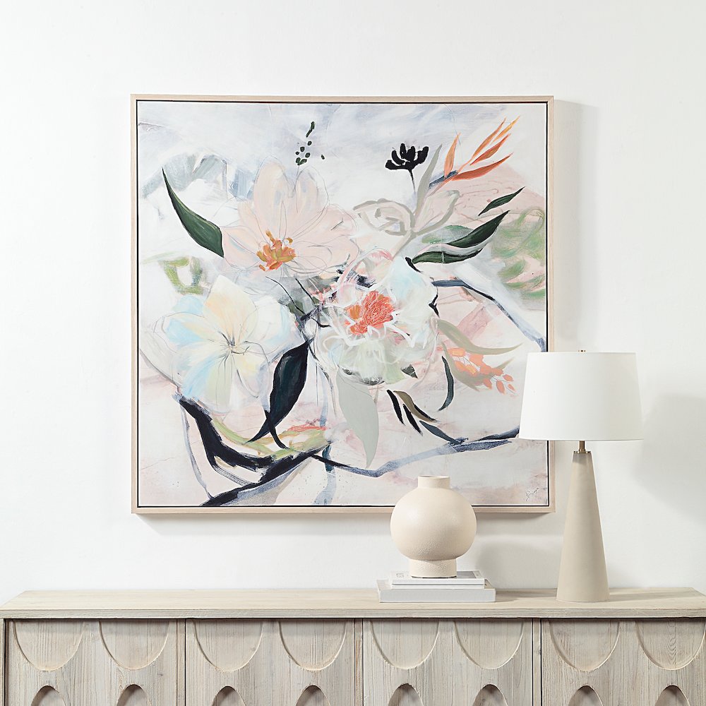 Daye 50" Wide Canvas Art With Wood Frame, Cream