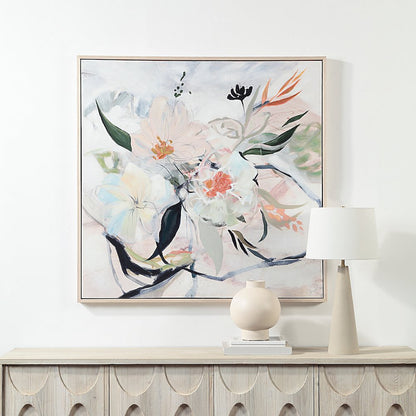 Daye 50" Wide Canvas Art With Wood Frame, Cream