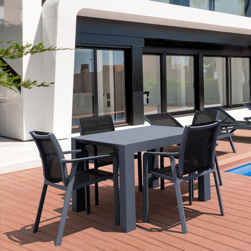 Pacific 5 Piece Dining set with Extension Table and Sling Arm Chairs Dark Gray Frame Black Sling